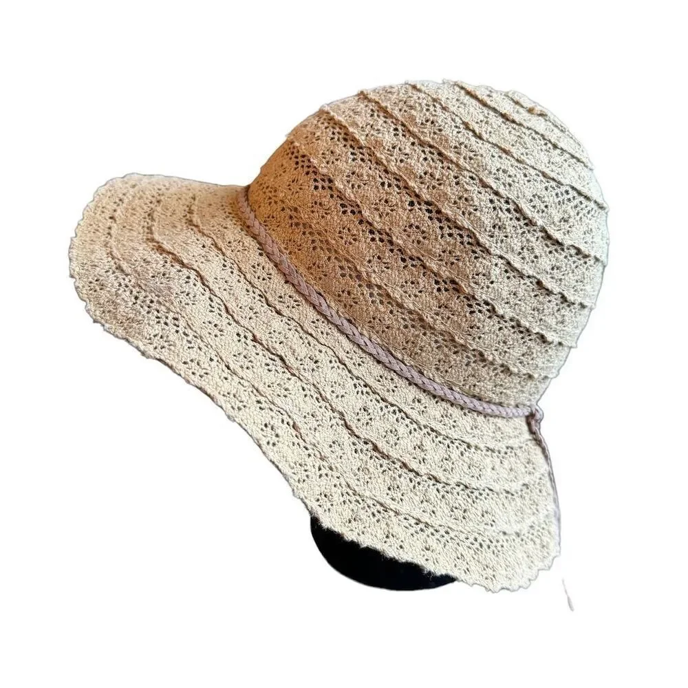 C.C Exclusives Beige Straw Sun Hat Wide Brim Braided Women's One Size